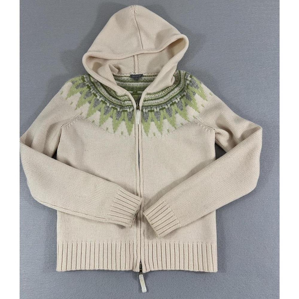 VTG Ann Taylor Womens M Merino Wool Angora Rabbit Hair Full Zip Fair Isle Hoodie